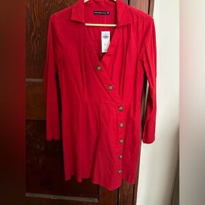 Red long sleeve short dress with buttons